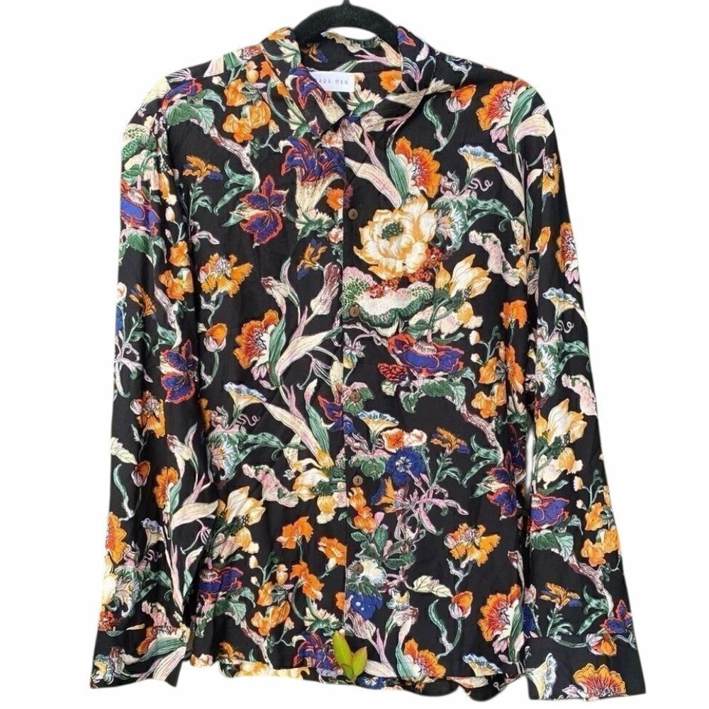 MEN'S RAGA MAN: BLACK FLORAL PRINT LONG SLEEVE SHIRT. MEDIUM. NWT